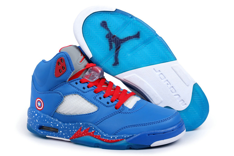 New Nike Air Jordan 5 Retro Captain America Edition Blue Red Shoes - Click Image to Close